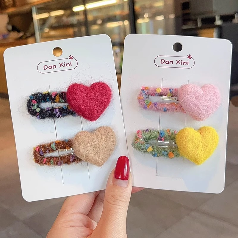 色彩爱心儿童毛绒发绳女童头绳高弹力发圈皮筋头饰少女鸭夹刘海夹