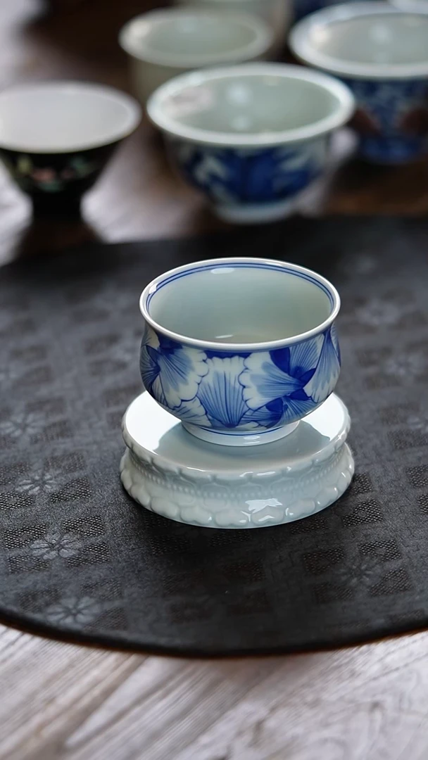 瓷景德镇纯手工纯手绘银杏叶主人杯