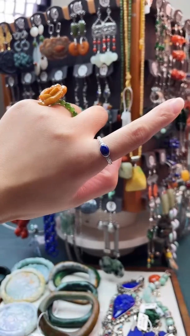 银S925镶嵌青金石戒指饰品