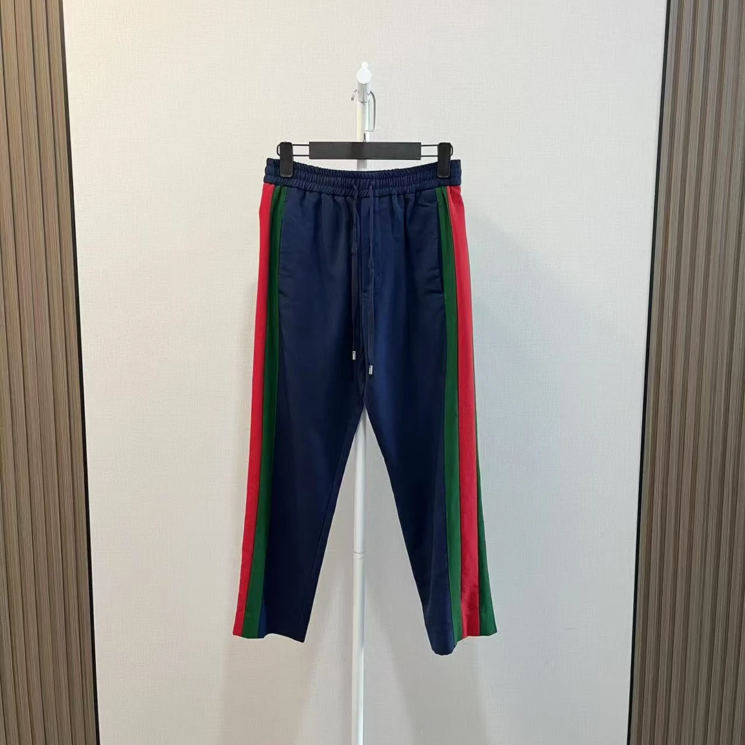 全新未使用 GUCCI/古驰 /红绿条纹蓝色休闲裤长裤/尺码46