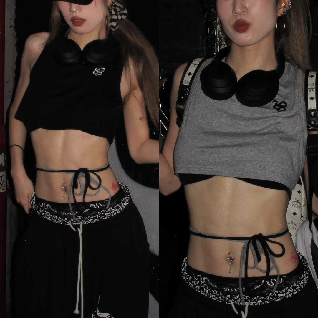 原创小蛇印花甜辣美式吊带背心爵士舞运动外穿简约休闲百搭上衣