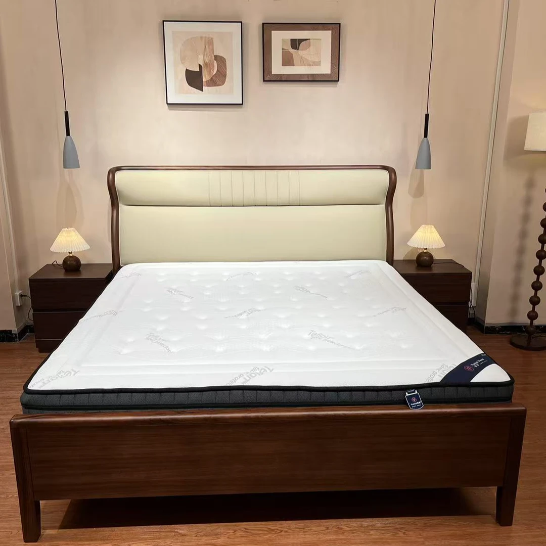 南美黑胡桃新中式实木床1.8米双人床榫卯卧室真皮软包主卧大床