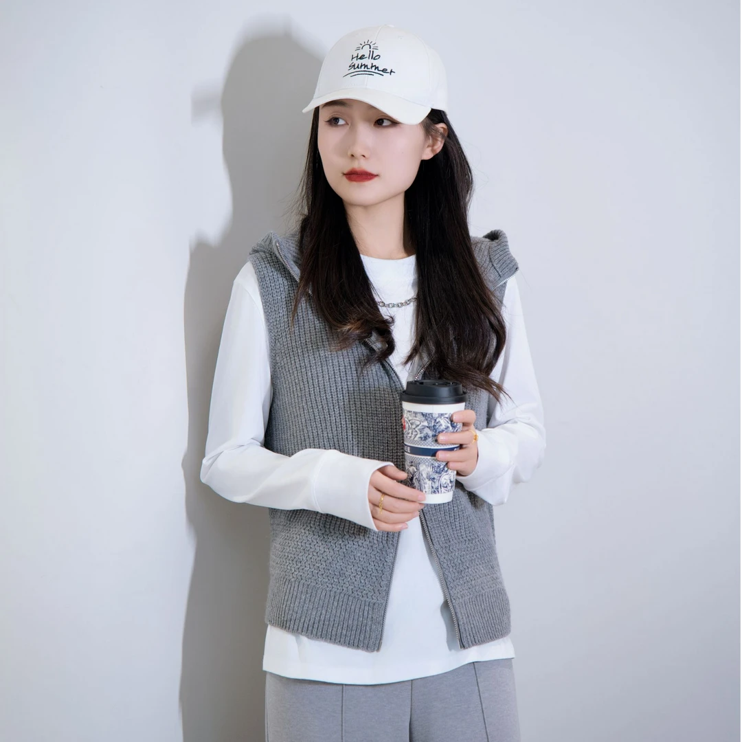 阿玛施AMASS【松露小黑】秋冬连帽拉链无袖针织开衫5499273