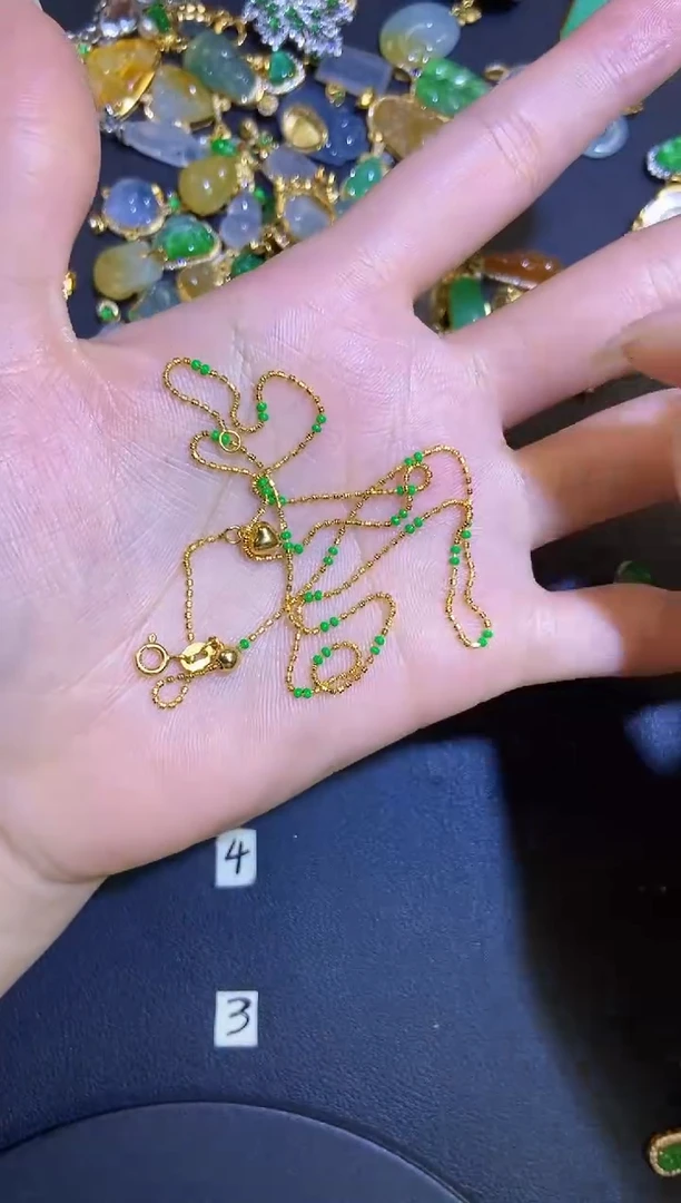 吊坠(不含链)银S925镶嵌翡翠1*3银链子