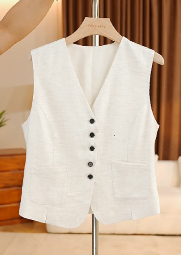 【Y】高端休闲天丝亚麻马甲背心2025夏季小马甲气质时尚百搭25012