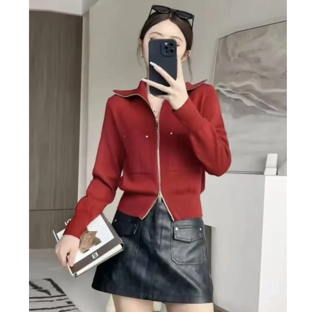 女士拉链款针织外套