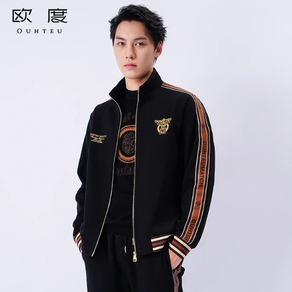 OUHTEU/欧度【诺克熊系列】秋季新品男士织带设计运动套装茄克7604