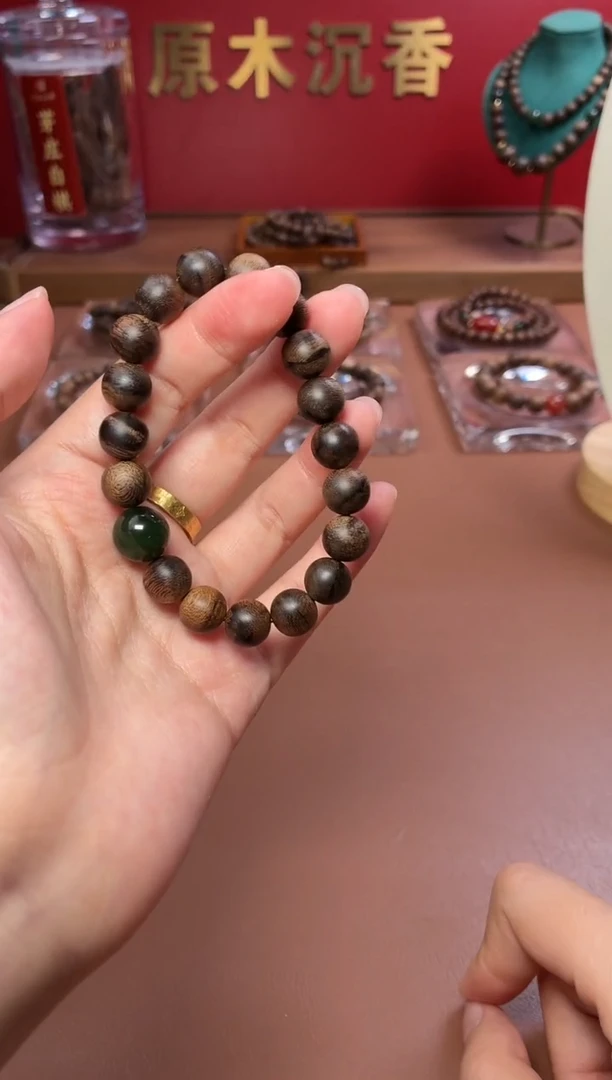 沉香手串 沉水越南芽庄黄棋10玉化瘿子瘤疤单圈