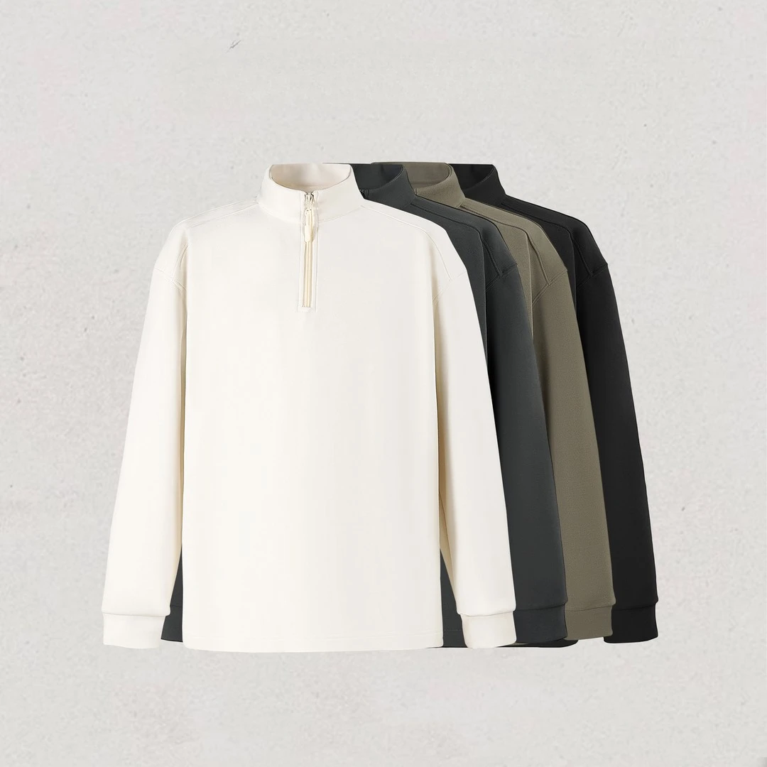 冬季双面磨毛半开拉链卫衣百搭拼接立领打底衫男士X66902