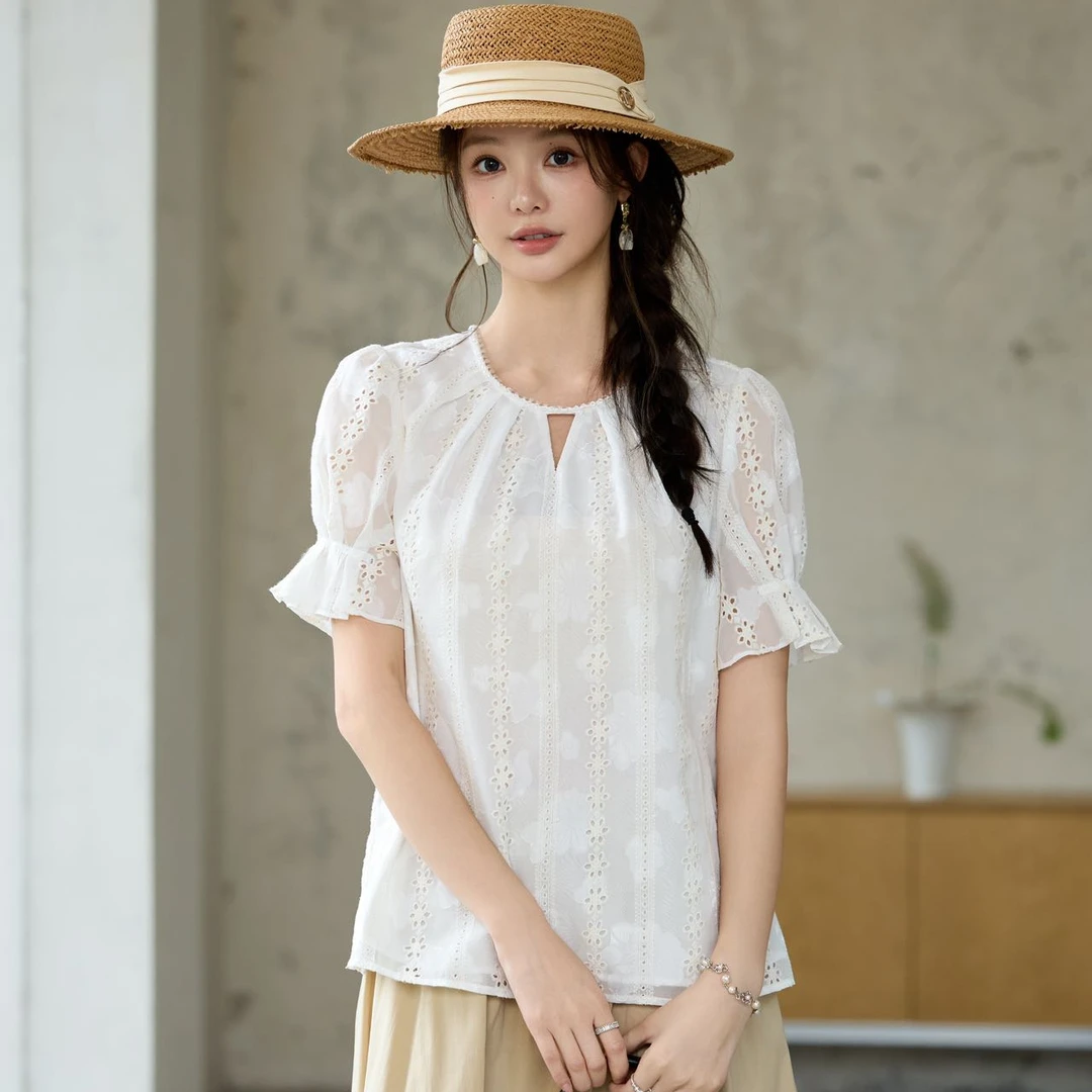 【将军工厂店】夏季新款短袖衬衫女宽松圆领打底衫Q2608