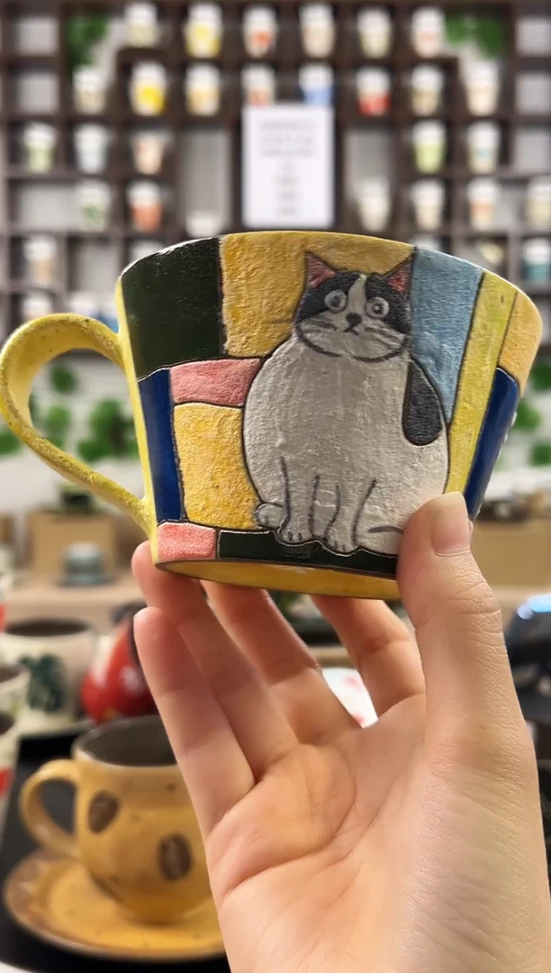 摆件陶手工手绘猫咪马克杯