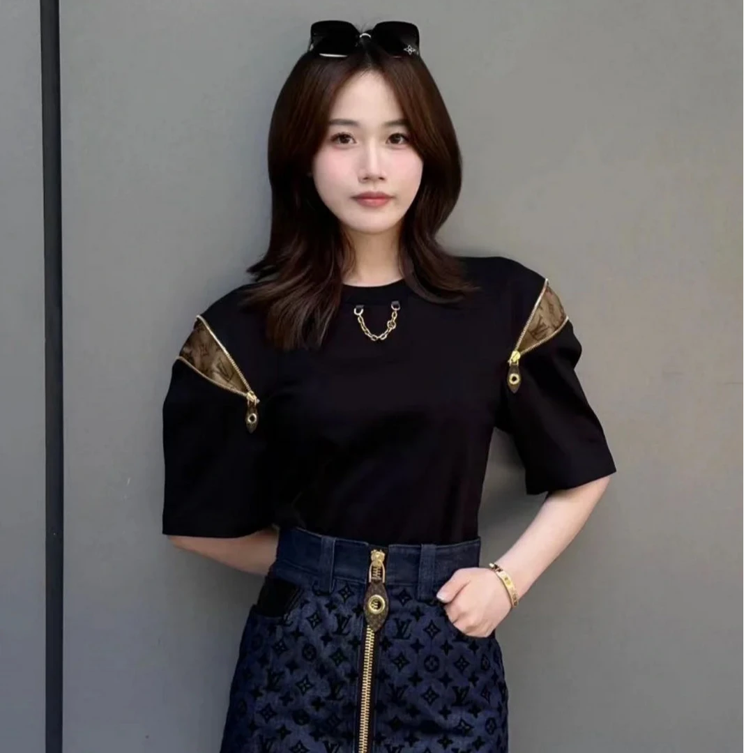 全新未使用 LouisVuitton/路易威登 H14207  黑色老花拉链短袖