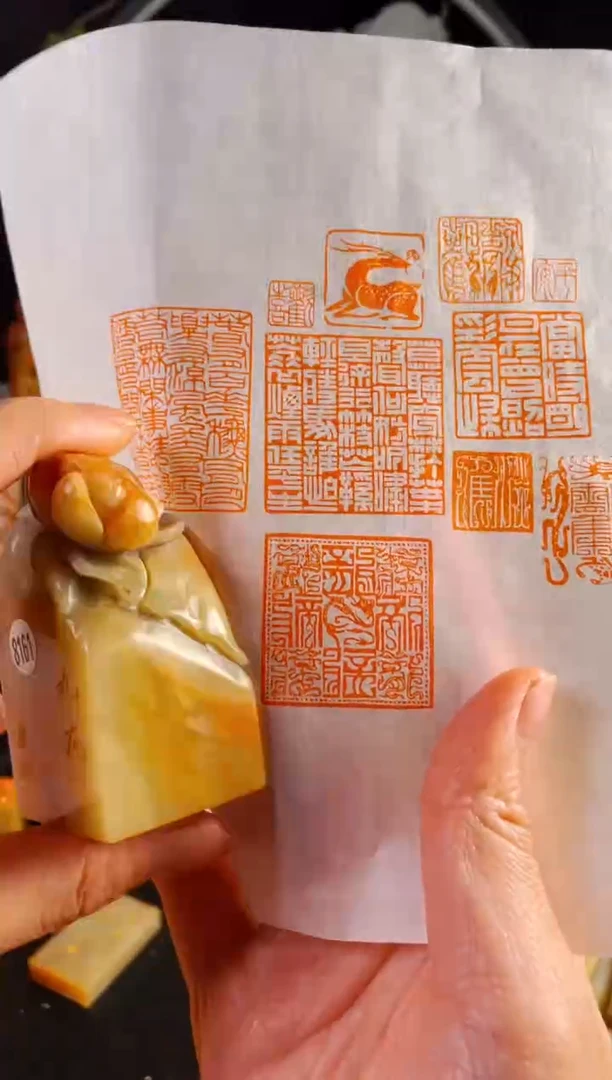 老挝石印石手工篆刻《九龙图》