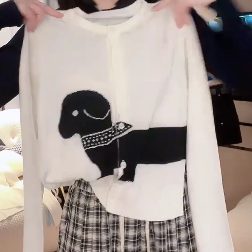 【小狗开衫】早秋流光风新款百搭休闲针织女生复古毛衣C6071