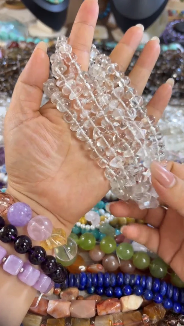 未镶嵌玛瑙/玉髓珠宝半成品天然白水长牙绕手五圈