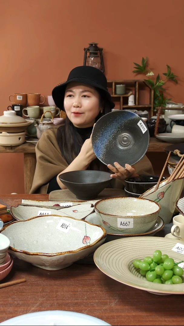 陶瓷A620 两只窑变复古粗陶斗笠碗微瑕