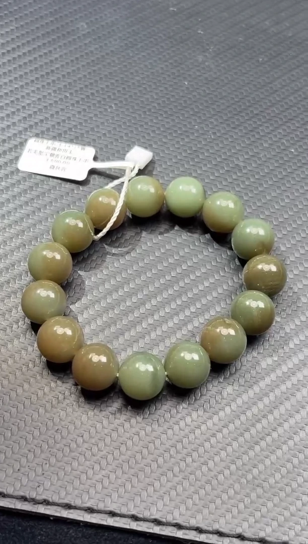 未镶嵌手串和田玉若羌微色差聚宝糖青白卡14手串