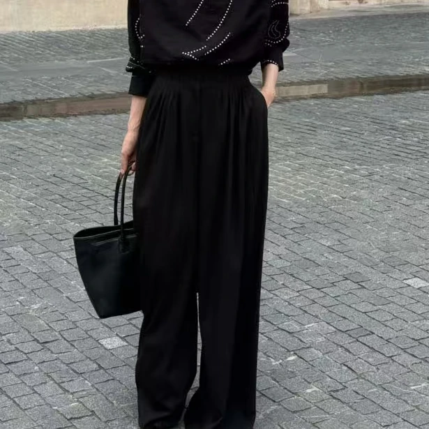 FIINAL《鱼骨腰》立体褶皱高腰垂感阔腿裤