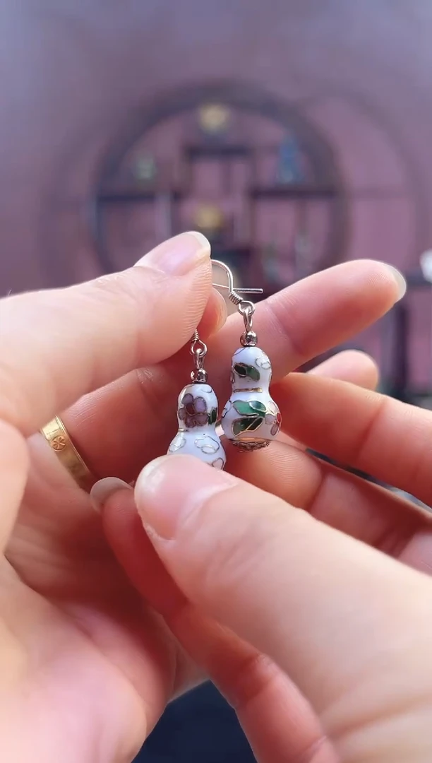 非遗 景泰蓝耳饰 葫芦 白色