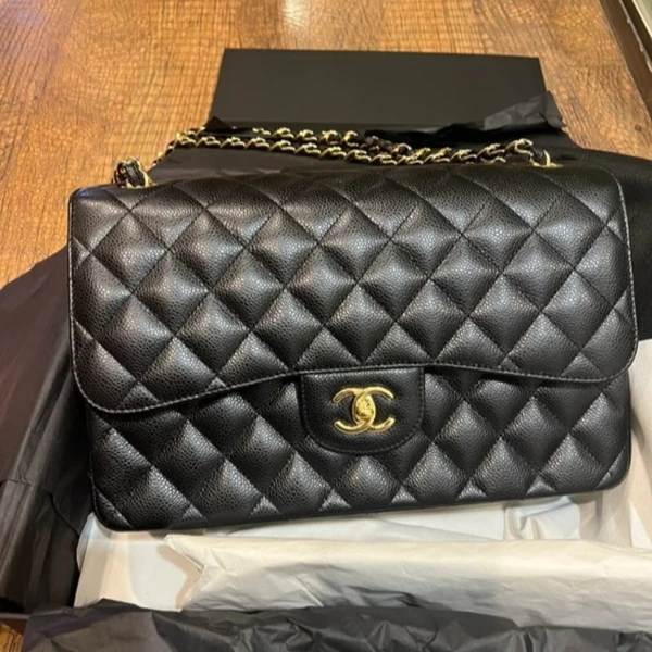 99新 Chanel/香奈儿 小花柳 CF 口盖包 JUMBO 黑色 20开 金扣