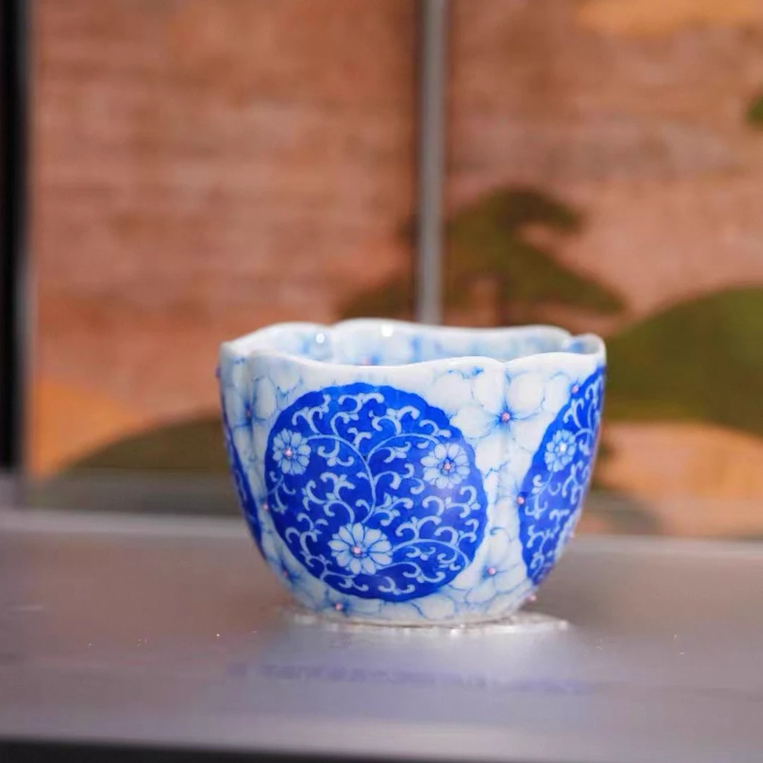 灵源山房-青樵轩蓝地花团锦簇杯88ml