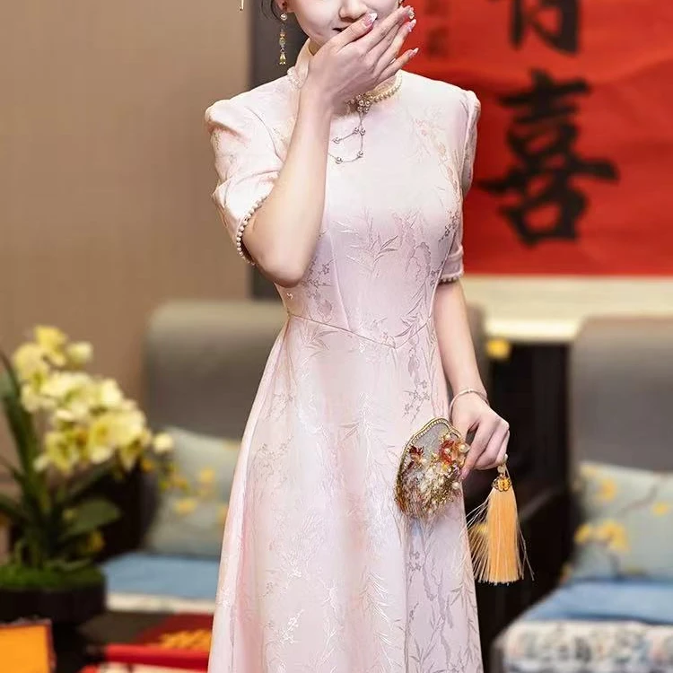 0761 粉色 钉珠 A版 【浅吟】 旗袍