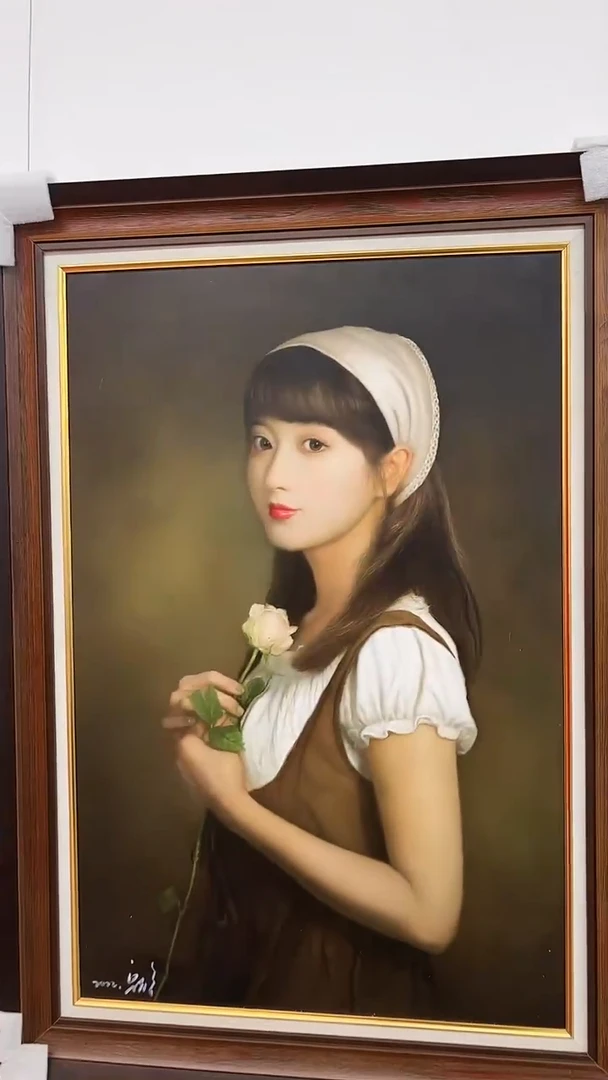 油画梁静-60x90-人物-带框