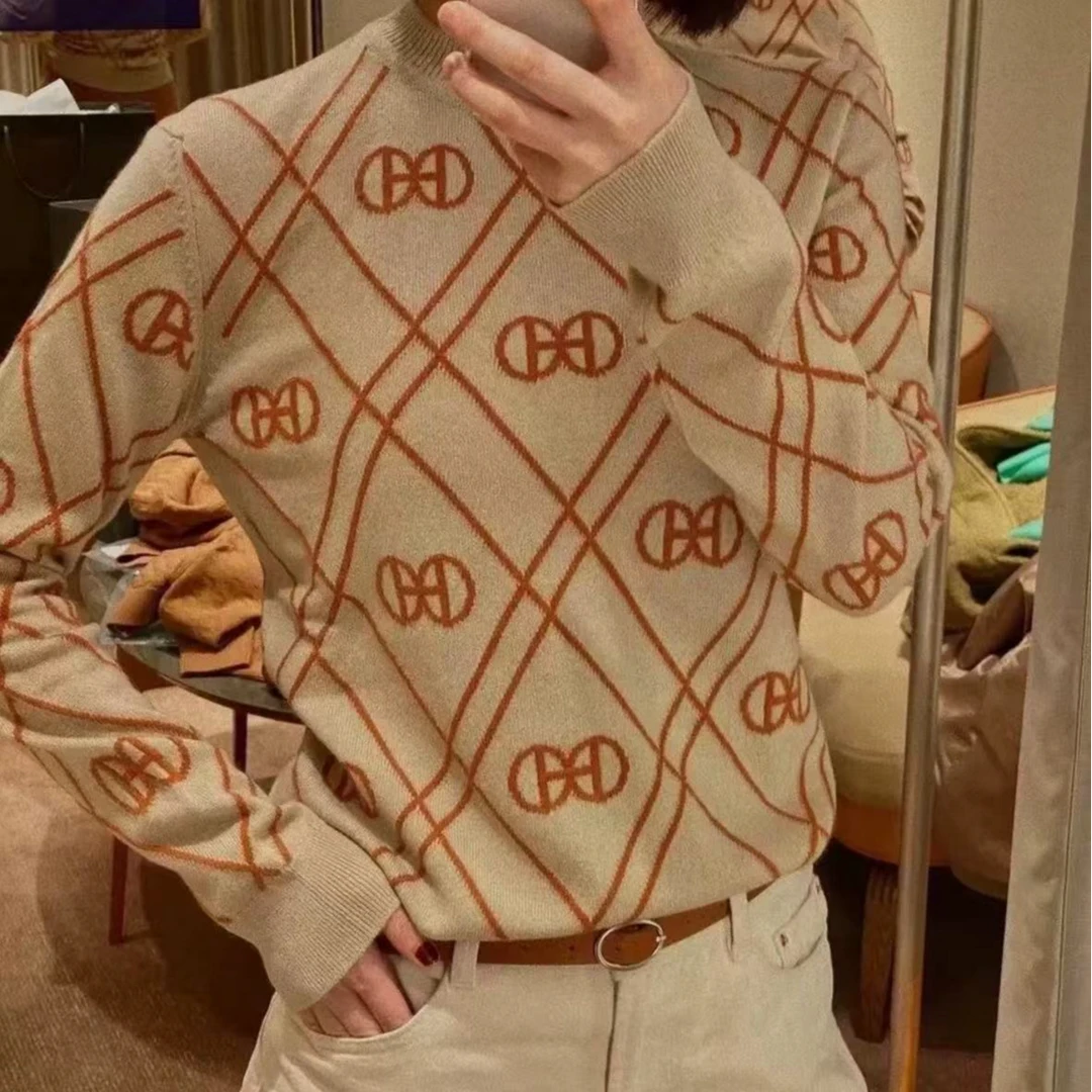 未使用 Hermes/爱马仕 图案提花圆领长袖毛衣