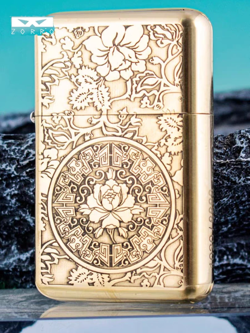 ZORRO佐罗超薄款牡丹煤油打火机新款790原铜古银打火机情人节礼物