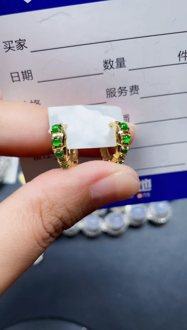 银S925镶嵌翡翠耳饰196