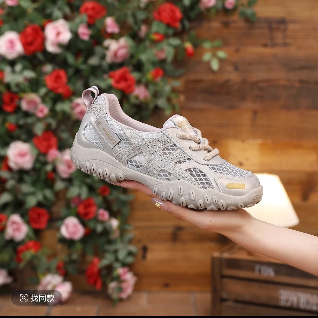 时尚网面老爹鞋女2025夏季新款休闲鞋女透气女款-W