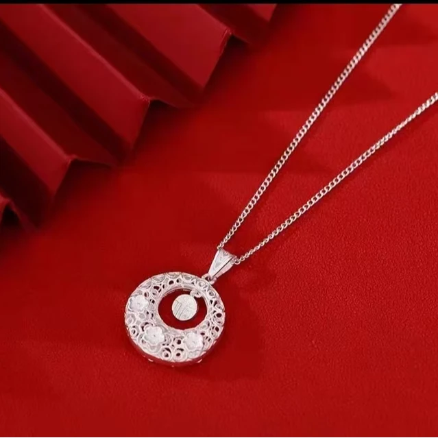 坠链均足银 足银990福字平安扣花丝新中式国风平安扣套链吊坠精美