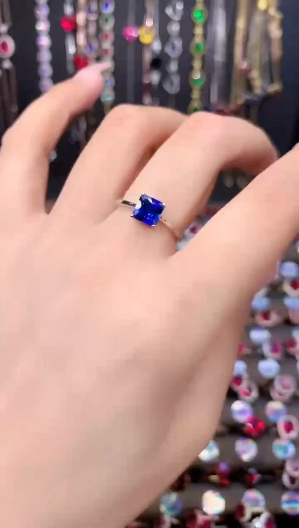 蓝宝石戒指银S925镶嵌银色6