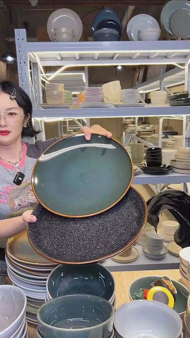 瓷249大盘外贸尾货高温釉下彩陶瓷餐具默认微瑕