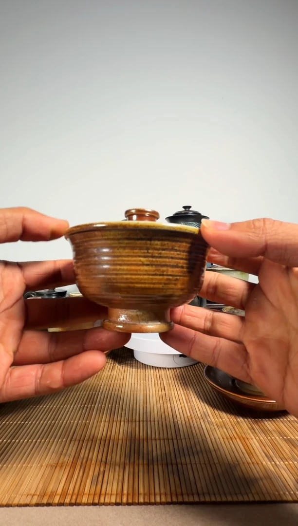 建水紫陶白泥盖碗