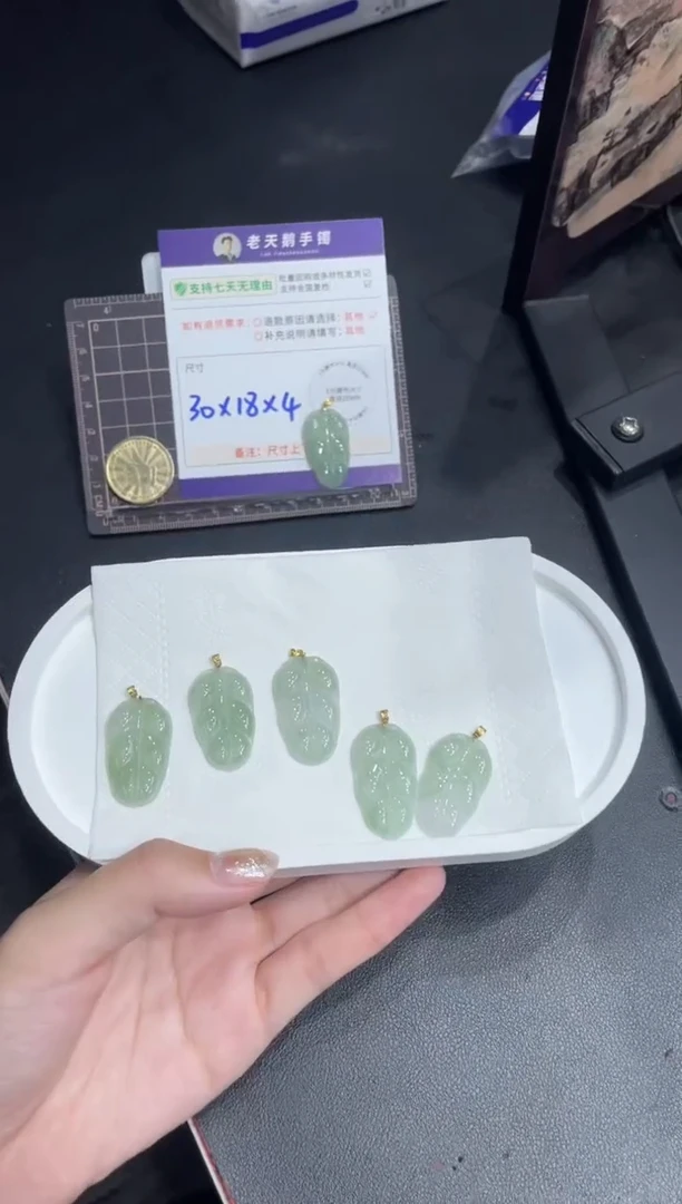 18K金镶嵌挂件翡翠叶子F5配绳/多样性发其一ZBCP