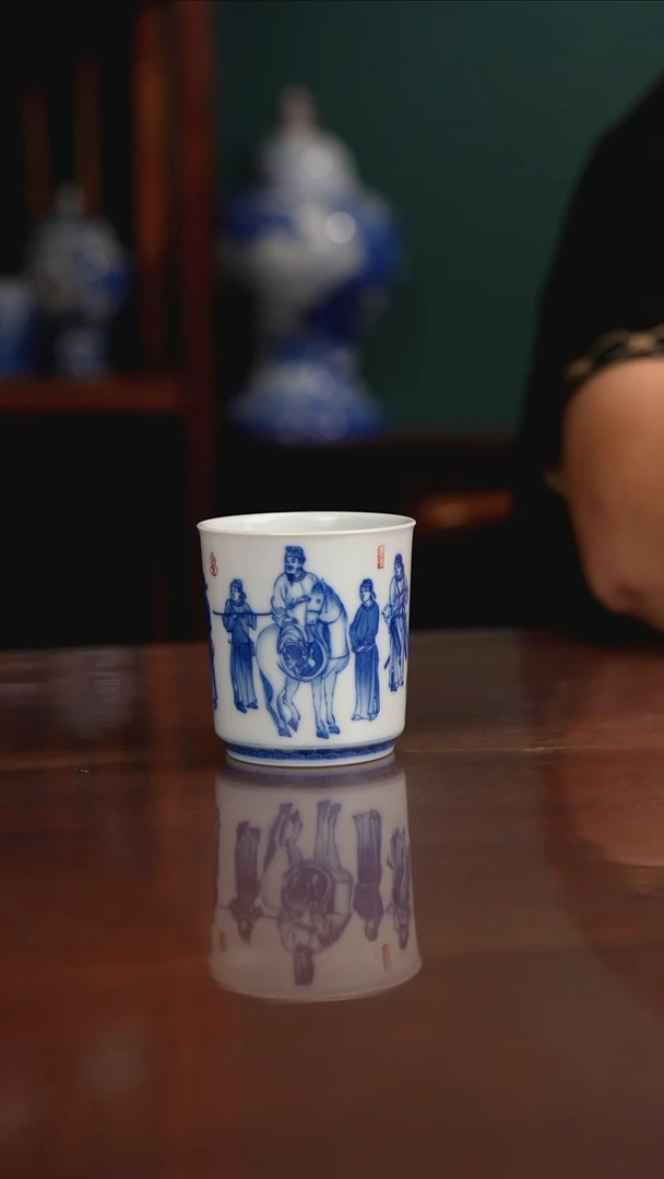 晓竹窑青花贵妃上马图
