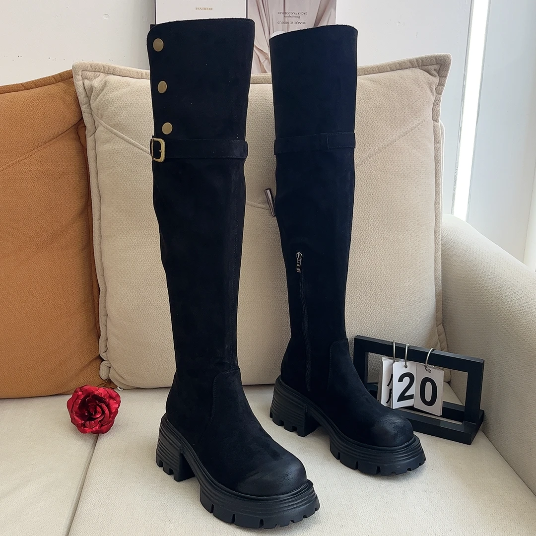 时装靴过膝粗跟黑色高筒靴百搭女鞋厚底长筒时尚一鞋两穿2025秋冬