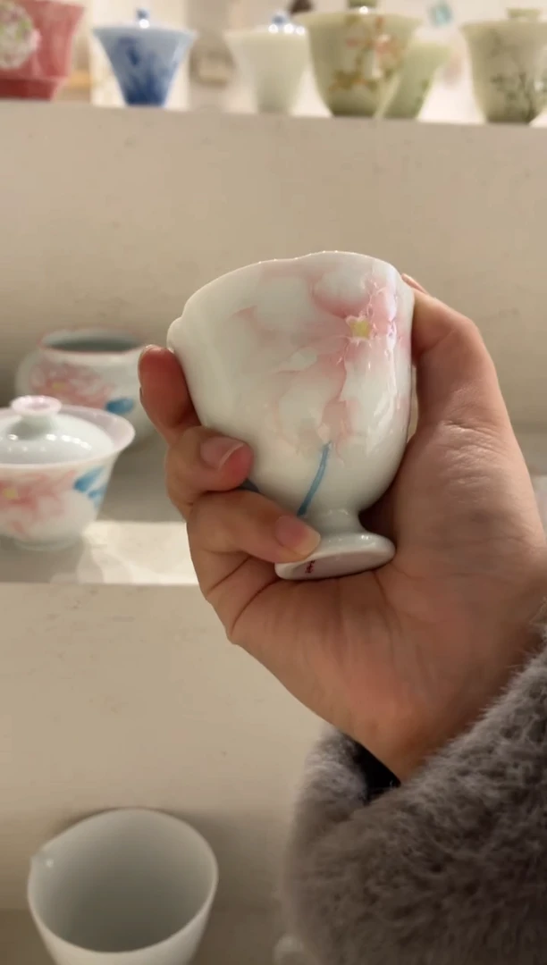 【闪购商品】明知山志-有田烧-国色惊城-蔷薇高足茶杯