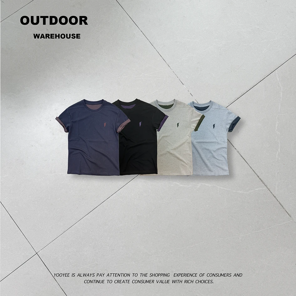 【高级定制】万针刺绣双色翻袖设计男款T恤透气轻薄修身百搭