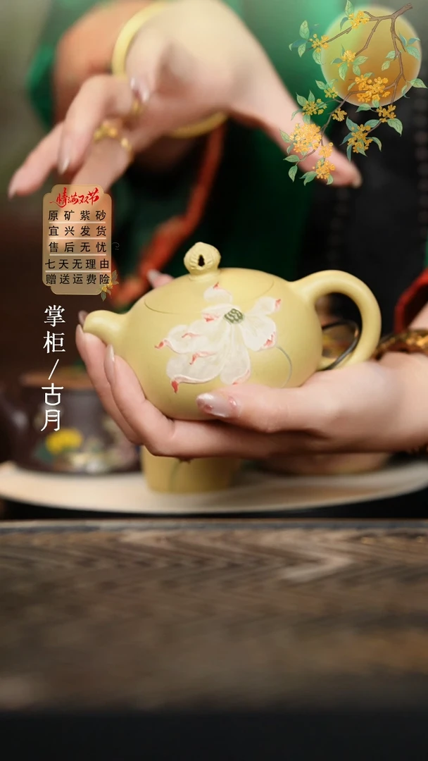 HS884黑金系列本山绿泥泥绘荷花扁西施