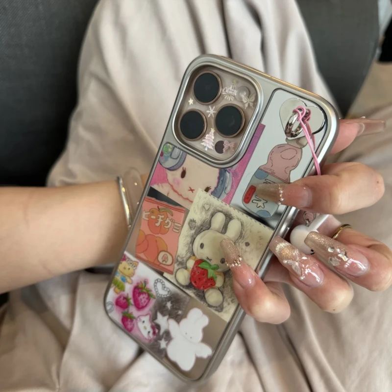 卡通镜面米菲兔挂件适用苹果161514手机壳16promax女131211/xr/xs