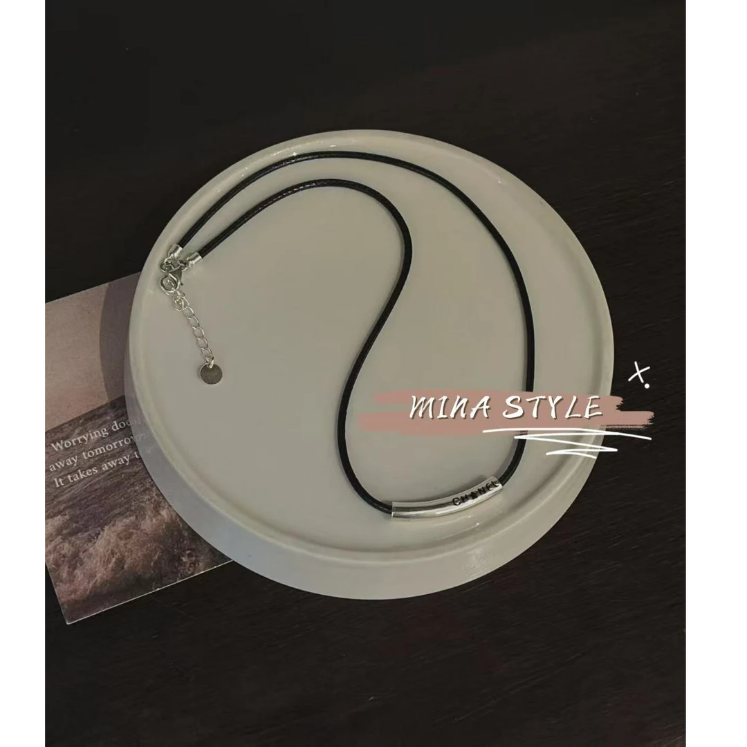 非金属涤纶项链 米娜家日韩简约百搭INS轻奢设计黑绳弯管项链