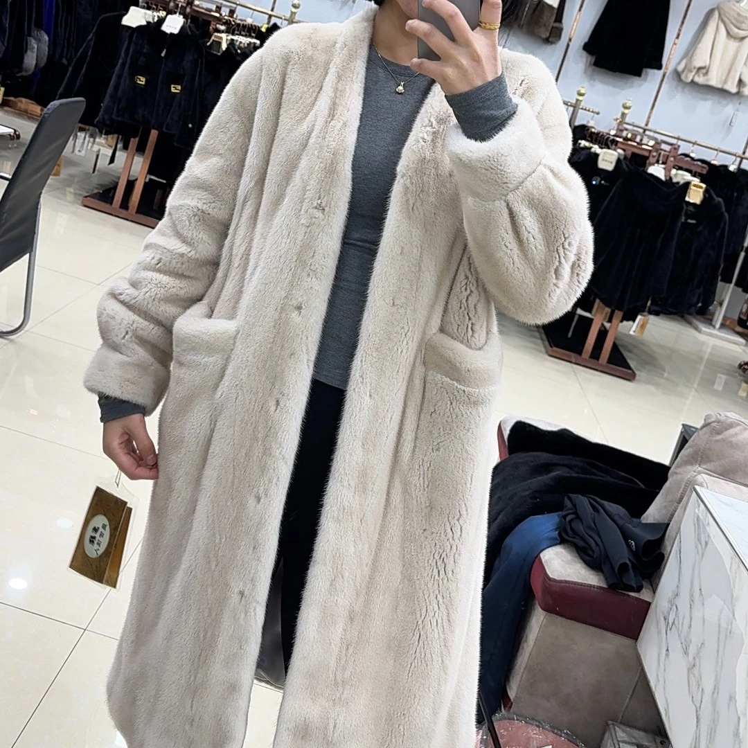 珍珠色105半长款V领大开衫