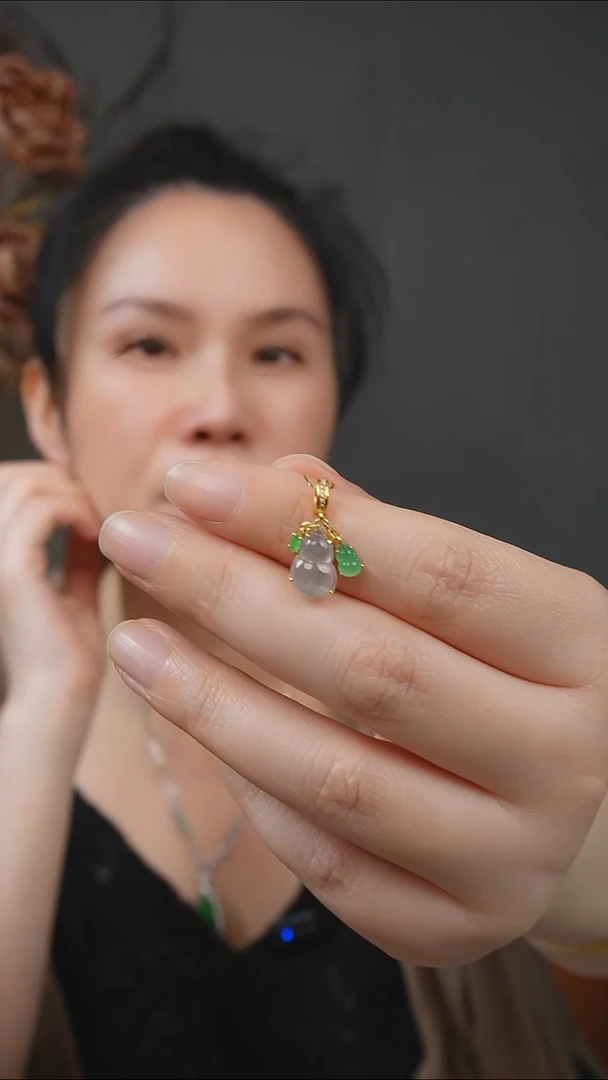 吊坠(不含链)18K金镶嵌翡翠天然缅甸翡翠吊坠