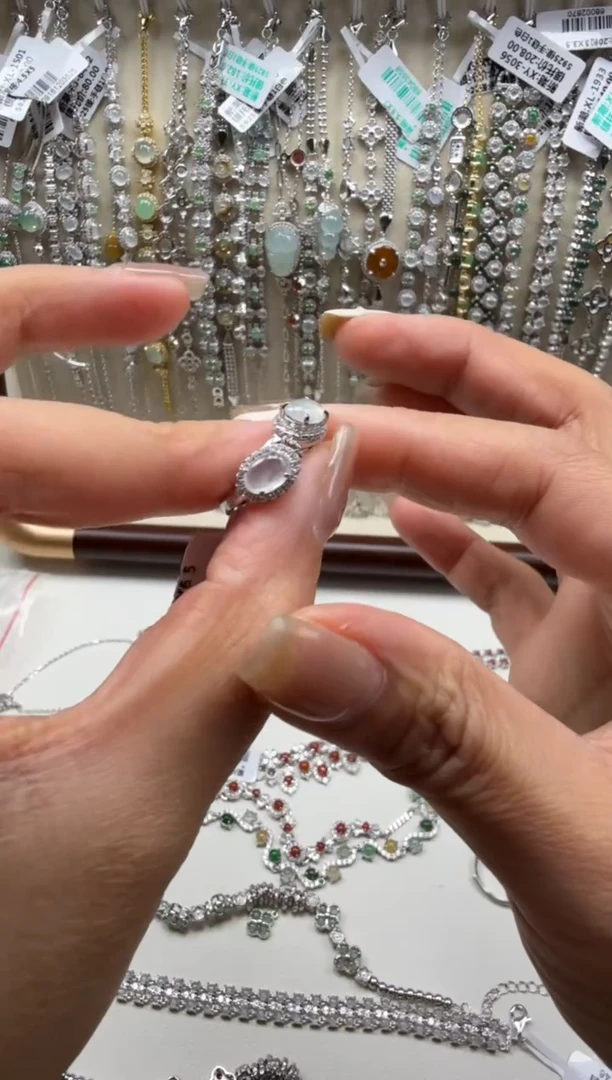 银S925镶嵌戒指翡翠耳饰3