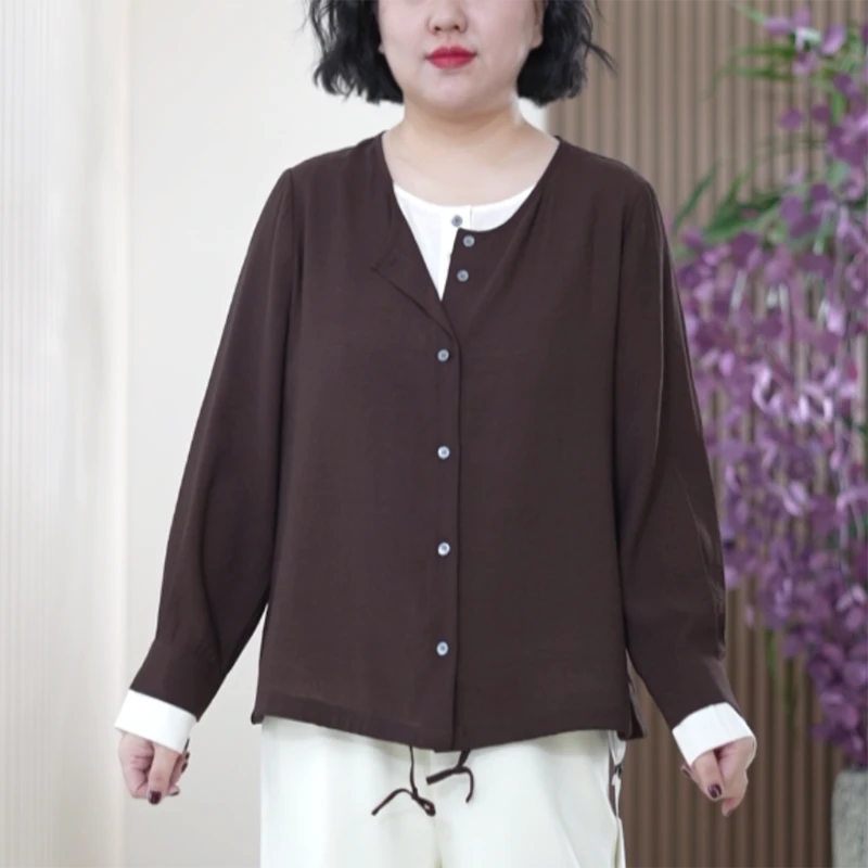 微光细闪琉璃纱假两件T恤肌理感撞色圆领衬衫时尚大码春季上衣女