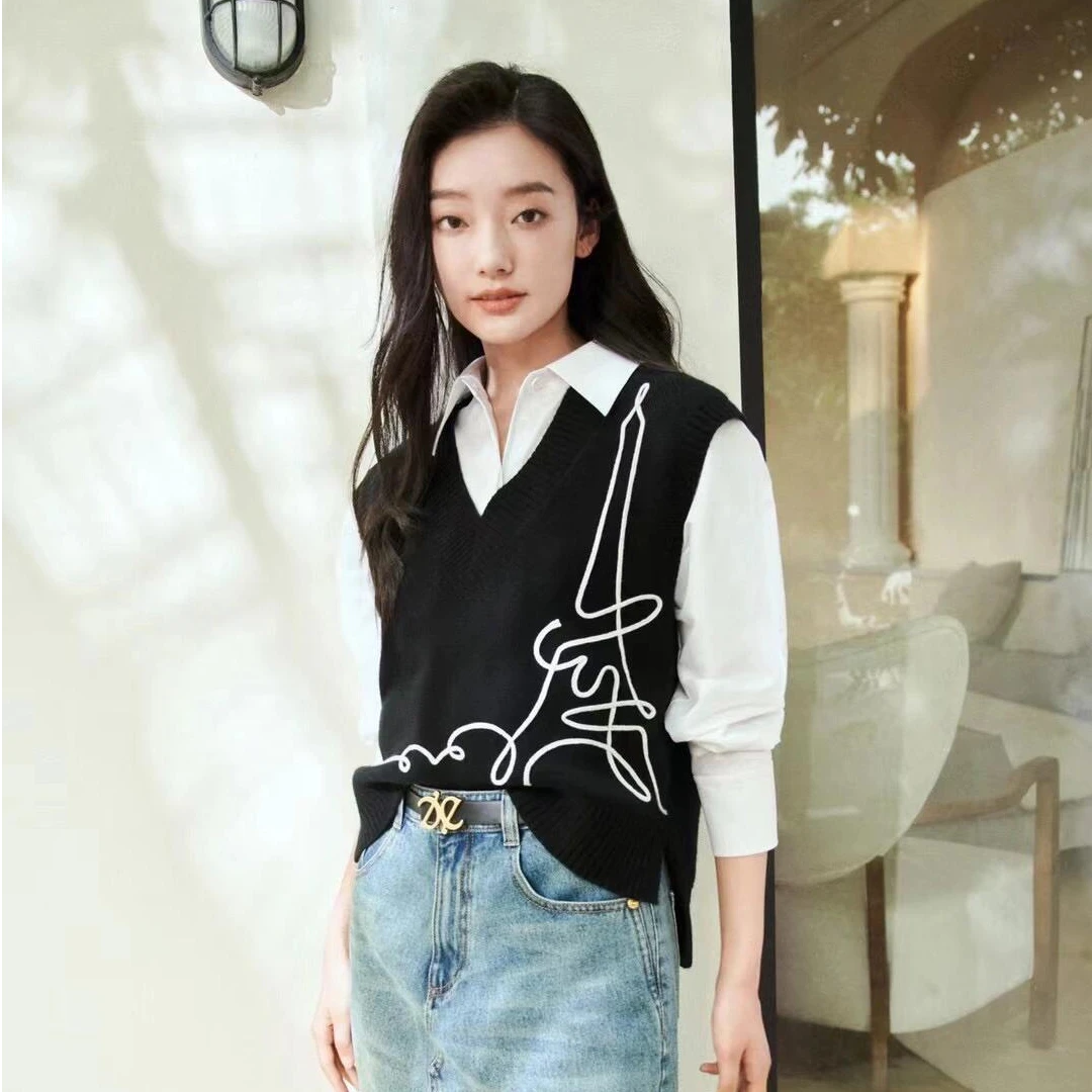 针织无袖针织衫韩版常规款V领套头毛针织衫网红秋季-62