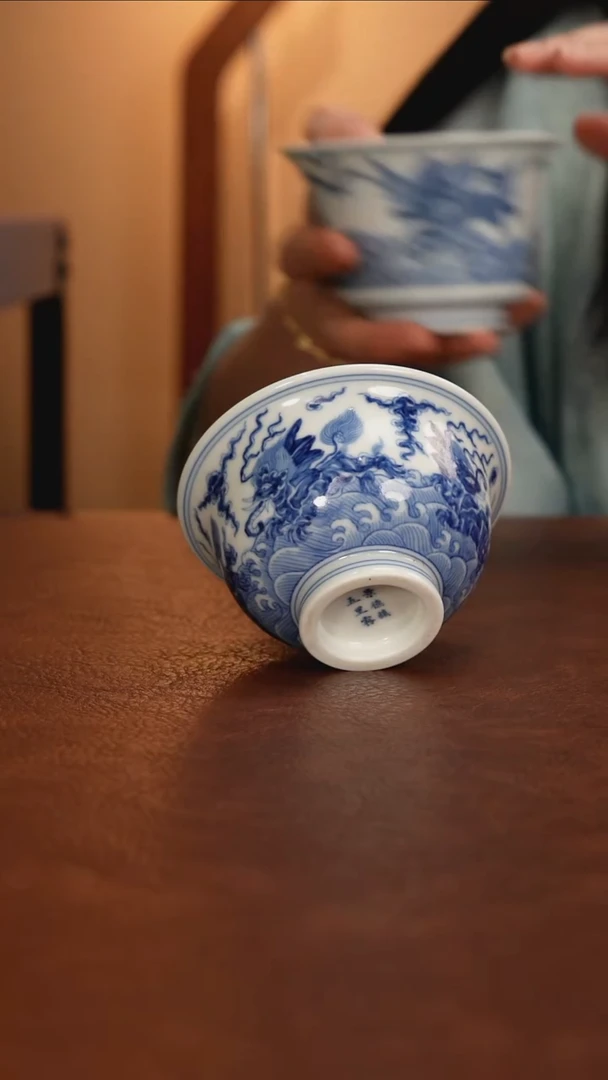 景德镇瓷器，青花瓷手绘茶具~色深