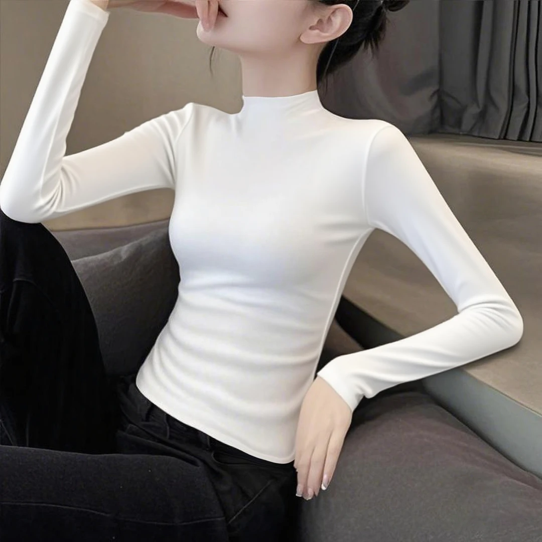 莫代尔早秋黑色半高领打底衫女女装打底衫女女生秋冬衣服内搭